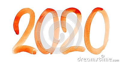 New year 2020 - Hand drawn orange watercolor number Stock Photo