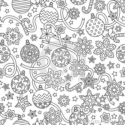 New year hand drawn outline festive seamless pattern with snowflakes Vector Illustration