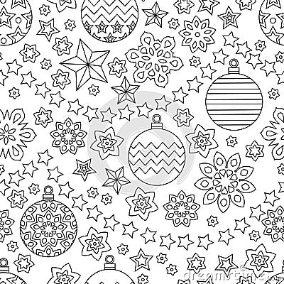 New year hand drawn outline festive seamless pattern with snowflakes Vector Illustration