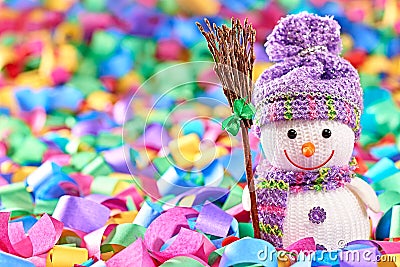 New Year 2016. Happy Snowman, party decoration serpentine Stock Photo