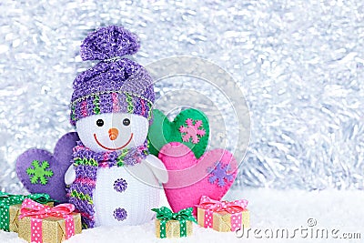 New Year 2016. Happy Snowman on snow. Party decoration Stock Photo