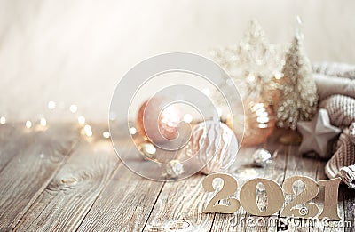 New year 2021 holiday background with new year decor Stock Photo