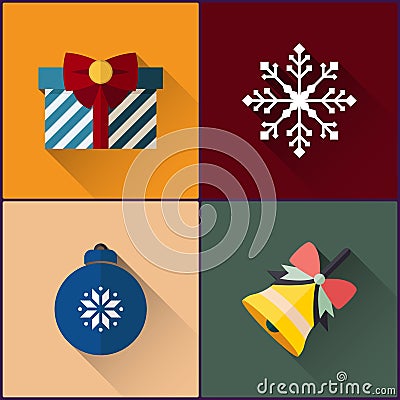 New year icon pack included christmas bell, ball, snowflake and gift Vector Illustration