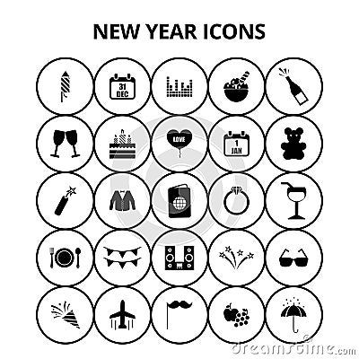 New Year Icons Vector Illustration