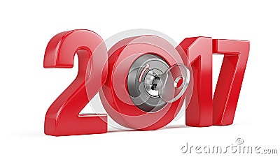 New Year 2017 with ignition key isolated on white Stock Photo