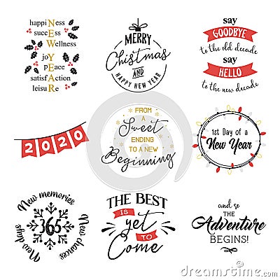 New year insparation greeting phrases. Calligraphy postcard or poster graphic design element lettering set. Vector Illustration