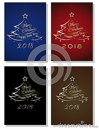 New Year 2018 lettering card set Cartoon Illustration