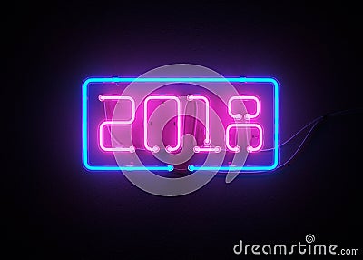 New year 2018 made from neon alphabet. Cartoon Illustration
