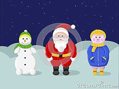 New year and Merry Christmas. Santa Claus Vector Illustration