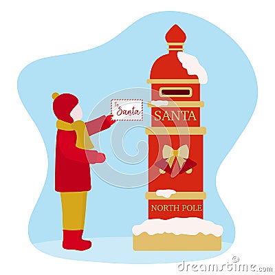 New Year 2020, Merry Christmas Santa mailbox Child Vector Illustration