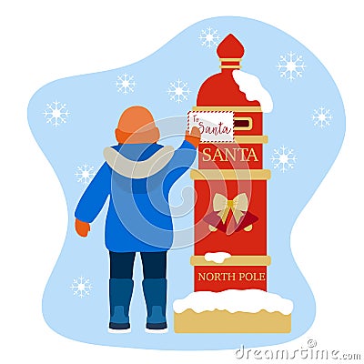 New Year 2020, Merry Christmas Santa mailbox Child Vector Illustration