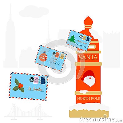 New Year 2021 Merry Christmas Santa mailbox Letter Vector Illustration