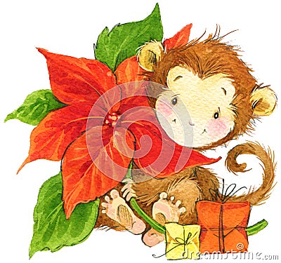 New Year Monkey illustration. New year and Christmas background with monkey Cartoon Illustration