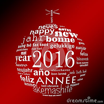2016 new year multilingual text word cloud greeting card in the shape of a christmas ball Stock Photo