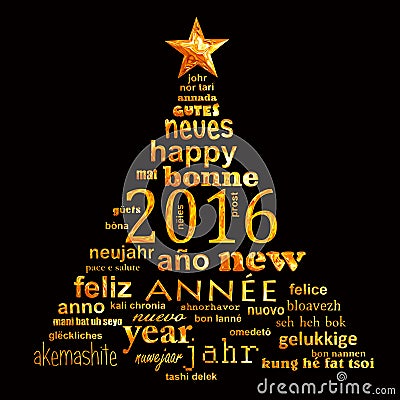 2016 new year multilingual text word cloud greeting card Stock Photo