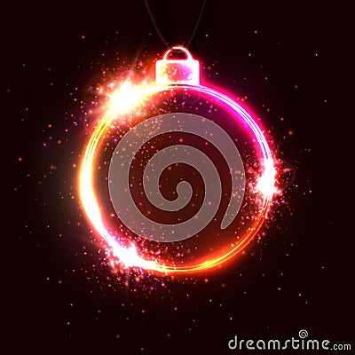 New Year neon background. Circle shape neon frame. Vector Illustration