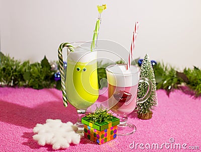 New year non-alcoholic and alcoholic drinks for children and adults. Stock Photo