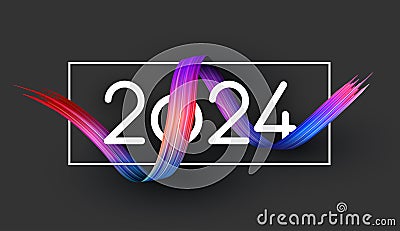 New year 2024 number in colorful abstract color paint brush strokes over grey background Vector Illustration