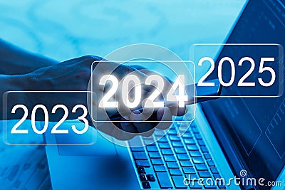 New year number 2023, 2024, 2025 on stepping Stock Photo