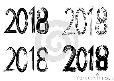 New year numbers 2018 hand drawn icons set. Brush strokes Vector Illustration