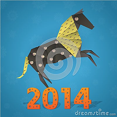 New year origami paper horse 2014 Vector Illustration