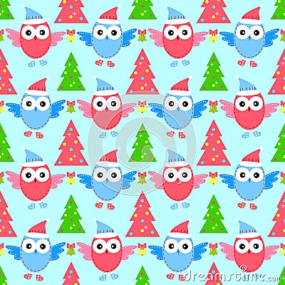 New year owl seamless pattern Stock Photo