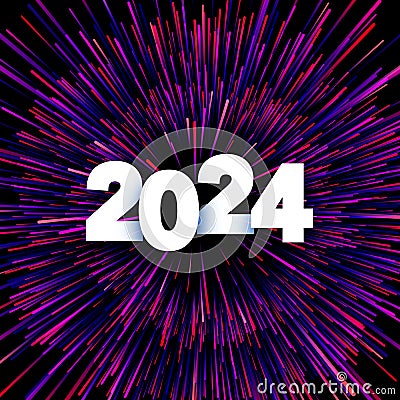 New Year 2024 paper numbers for calendar on colorful background made of exploding fireworks particles Vector Illustration