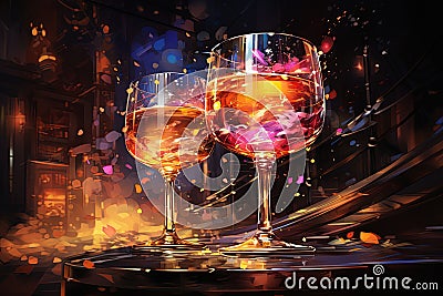 New Year party cocktails festive background. Watercolor style wall art Stock Photo