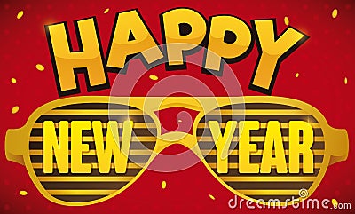 New Year Party Design with Funny Shutter Glasses Vector Illustration