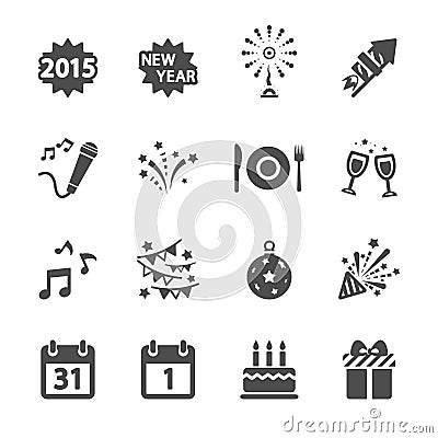 New year party icon set, vector eps10 Vector Illustration