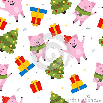 New year 2019 pig pattern Vector Illustration
