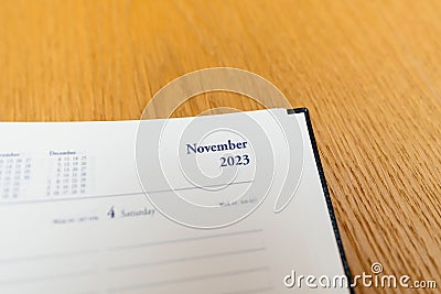 New 2023 year planner agenda with November 2023 empty month Stock Photo