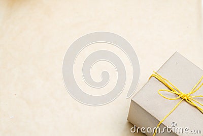 New year present gift box wrapped craft paper Stock Photo