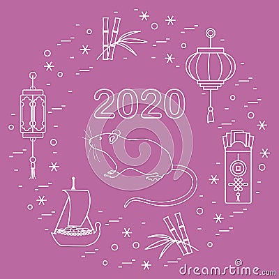 New year Rat symbol 2020 Chinese japanese calendar Vector Illustration