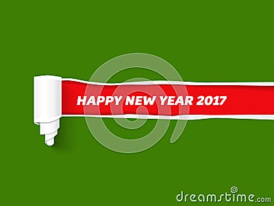 New Year red vector torn edge template and paper roll with rough fringe. Vector Illustration