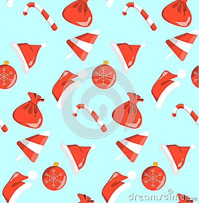 New year red and white objects pattern sweets seamless on blue background Vector Illustration