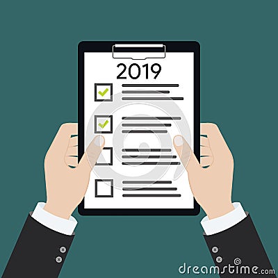 2019 new year resolution and target business check list together planning Vector Illustration