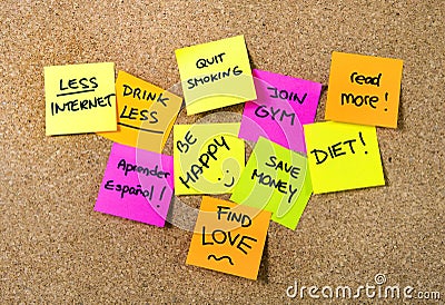 New year Resolutions Post it notes Stock Photo