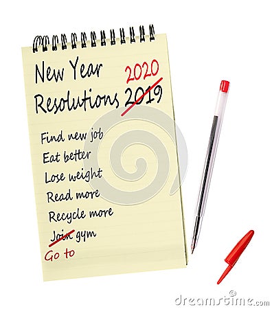 New year resolutions 2019 - same again. Notepad list isolated on white. Stock Photo