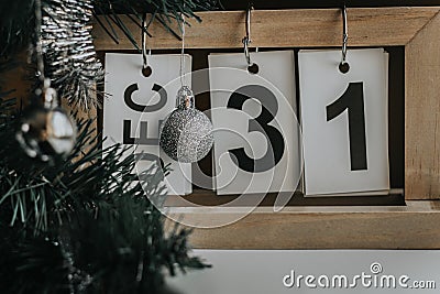 New Year's calendar and decorations. Holiday date December 31st. Stock Photo