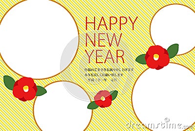 New year`s card 2019.Cute Camellia photo frame. Vector Illustration