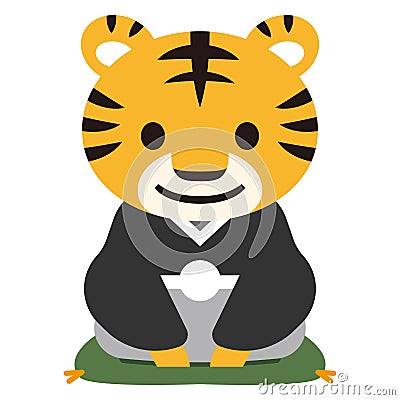 2022 New Year`s card material. Male tiger in kimono Vector Illustration