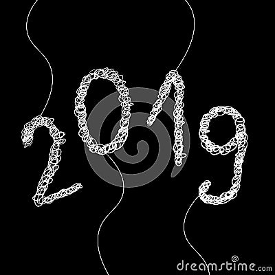 New Year`s card, 2019 white Vector Illustration