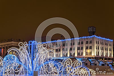 New Year`s Cathedral Square with christmas decorations in the center of Belgorod city Stock Photo