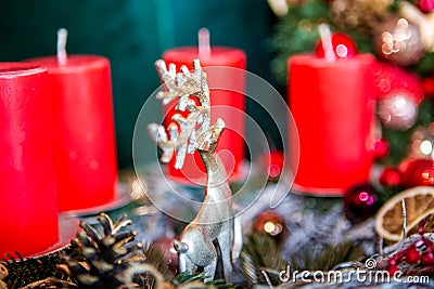 New Year`s or Christmas decor Christmas fair wreathes Stock Photo