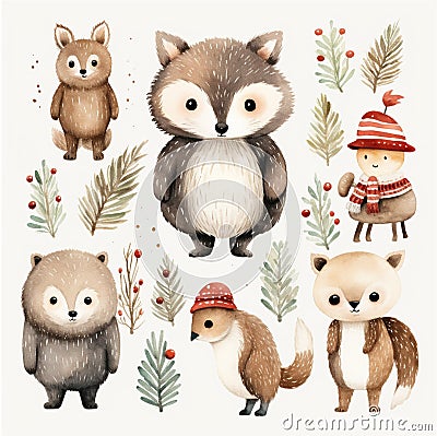 New Year's clipart animals and trees Stock Photo