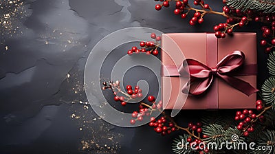 New Year's composition, Christmas, gift boxes with bows and fir branches, decor Stock Photo