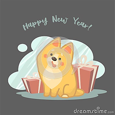 New Year`s Corgi Vector Illustration