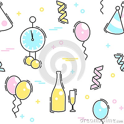 New Year`s Eve celebration seamless pattern Vector Illustration