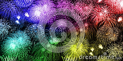 New Year`s Eve fireworks background colorful banner years year f Stock Photo